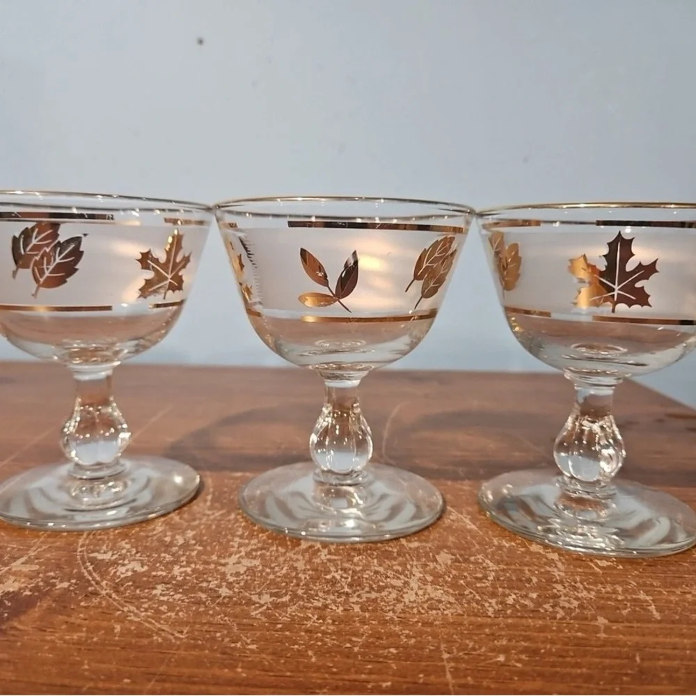 Vintage Libbey Golden Foliage Cocktail Glasses - Set of 3